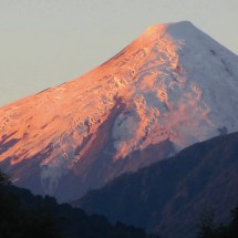 Volcan Osorno at sunset, seen from the compround on Rio Petrohue